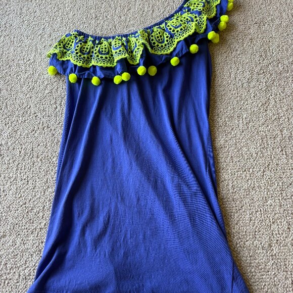 Lilly Pulitzer Idara One Shoulder Ruffle Dress Corsica Blue Pom Pom M - Picture 7 of 9
